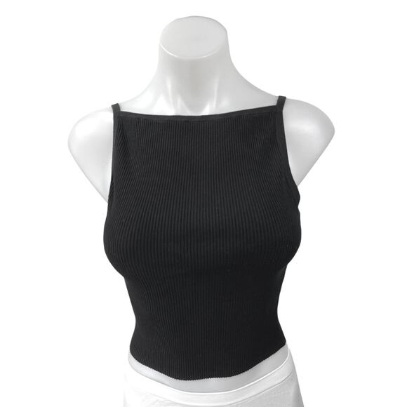 & Other Stories Tops - & Other Stories Black Ribbed Knit Sleeveless Stretch Casual Tank Crop Top Size S